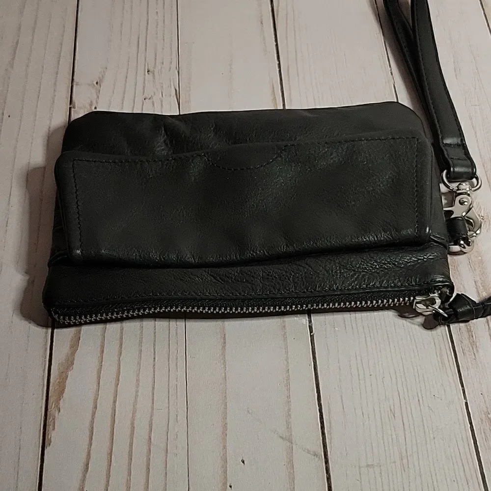 DAY & MOOD PINE CLUTCH BLACK DISTRESSED LEATHER CLUTCH WRISTLET BAG
